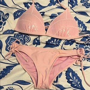 No Boundaries Pink Sequins Bikini Top Size S Bottom Size XS